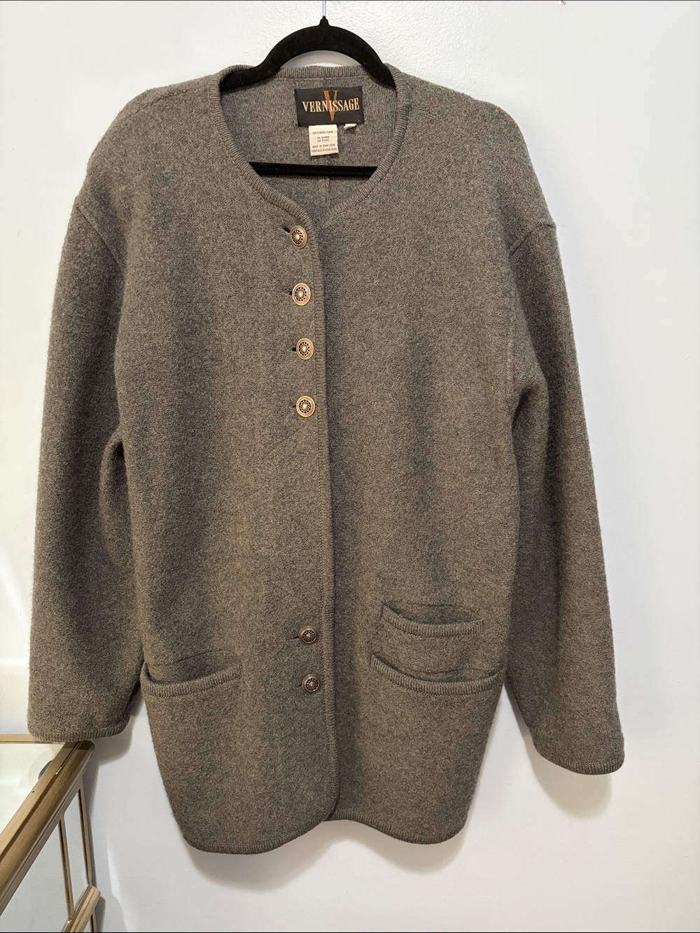 Women's Taupe Button-Front Wool Cardigan